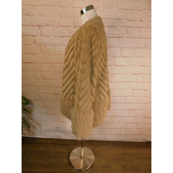 Nina Leonard Faux Fur Chevron Pattern Coat Pockets Women's S NWT - Picture 4 of 12
